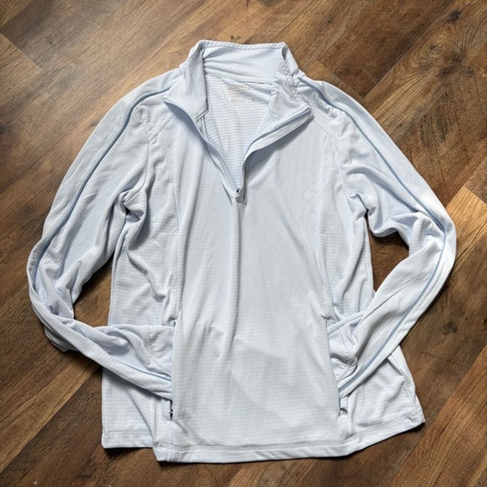 Mondetta M Light Blue Performance Luxury 1/4 Zip Pullover Top Thumb Holes Preppy